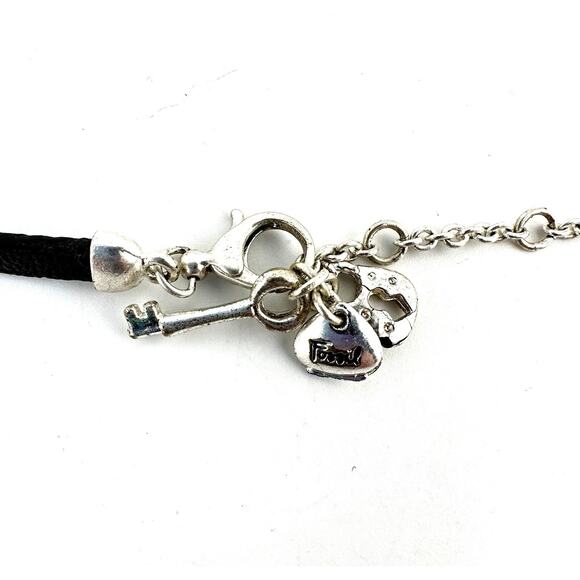 18” Fossil Dark Brown Leather Cord Abstract Silver Tone Pendant Necklace - Picture 6 of 6